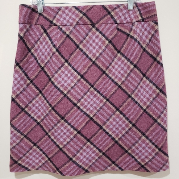 Talbolts Wool Blend Skirt Size 12 Pink Plaid Academia Preppy Casual Collegiate - Picture 1 of 14